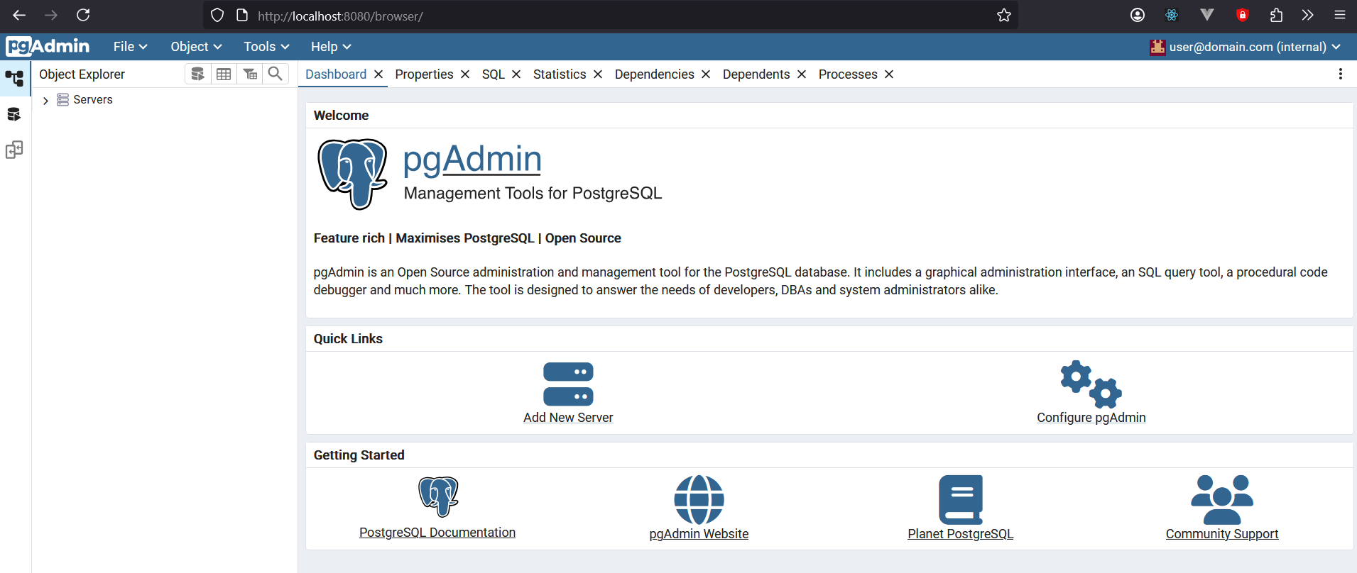pgAdmin home